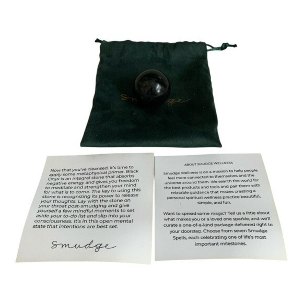 Black Onyx Crystal Sphere SMUDGE Meditation Ball w/ Green Velvet Pouch New - Picture 6 of 11